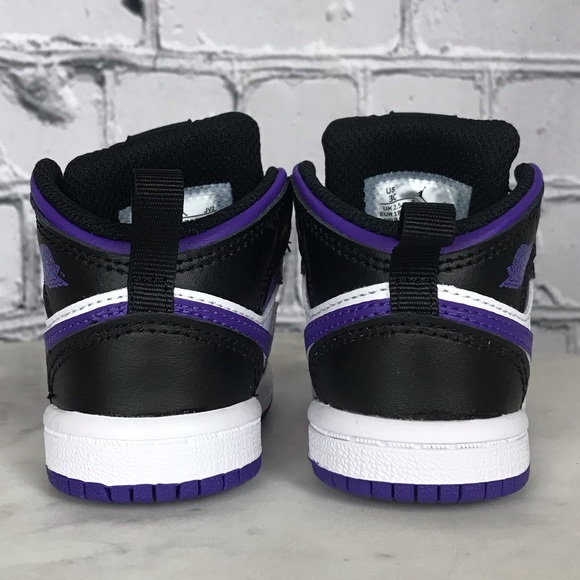 Nike Air Jordan 1 Mid ‘Dark Iris’ Toddler’s White, Black, Purple Shoes Size 3C - Picture 6 of 11